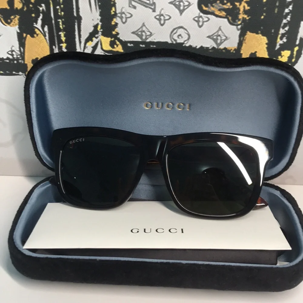 Gucci Tortoise Shell Sunglasses with Green Lenses GG0158SN 002